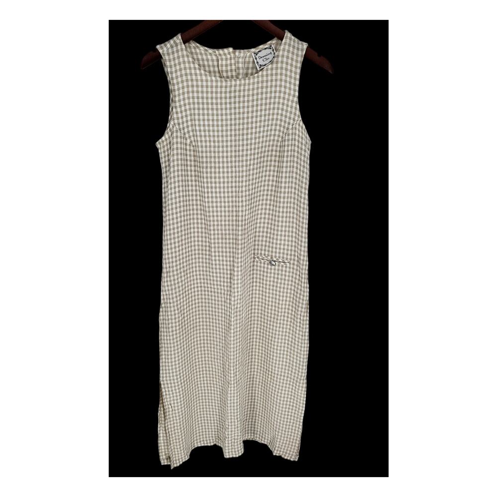 Dressing Clio Lagenlook Vintage Maxi Dress Size M Neutral Tan Check Made Is USA